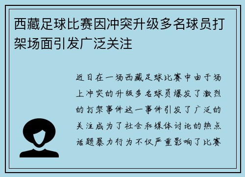 西藏足球比赛因冲突升级多名球员打架场面引发广泛关注
