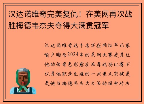 汉达诺维奇完美复仇！在美网再次战胜梅德韦杰夫夺得大满贯冠军